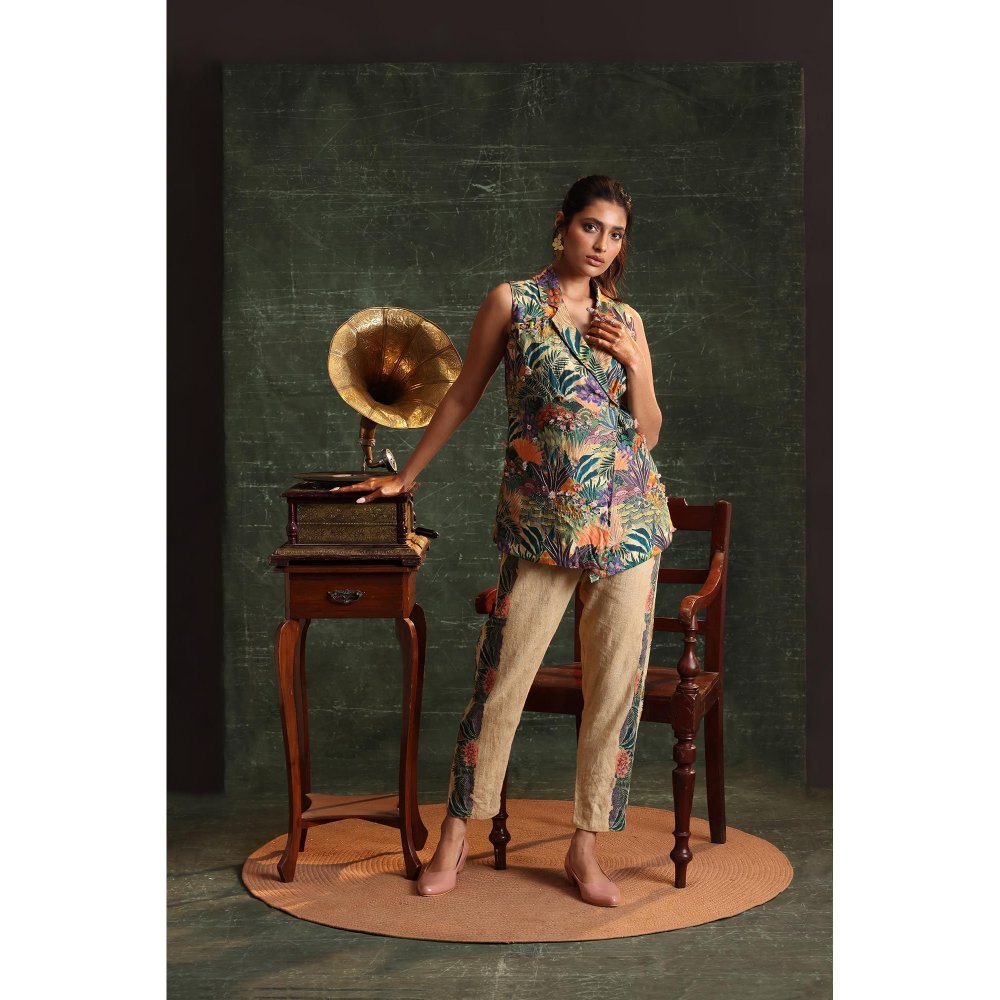 Soup by Sougat Paul Multi-Colour Kaira Embellished Sleeveless Blazer with Pant (Set of 2)