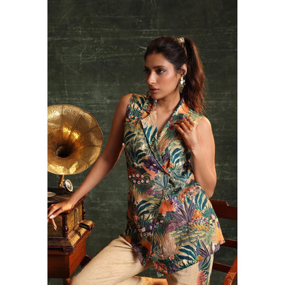 Soup by Sougat Paul Multi-Colour Kaira Embellished Sleeveless Blazer with Pant (Set of 2)