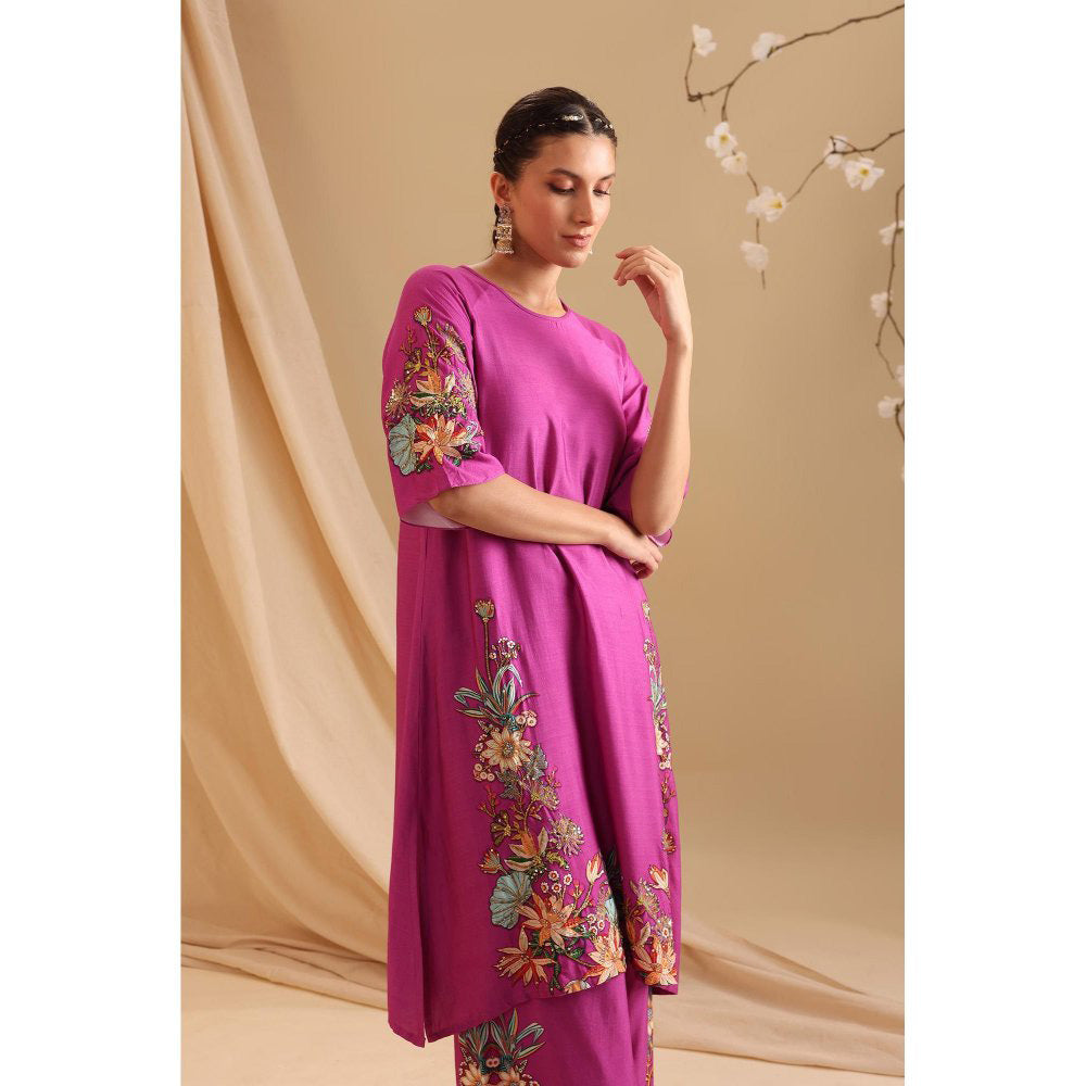 Soup by Sougat Paul Pink Aarani Embroidered Kurta with Palazzo (Set of 2)