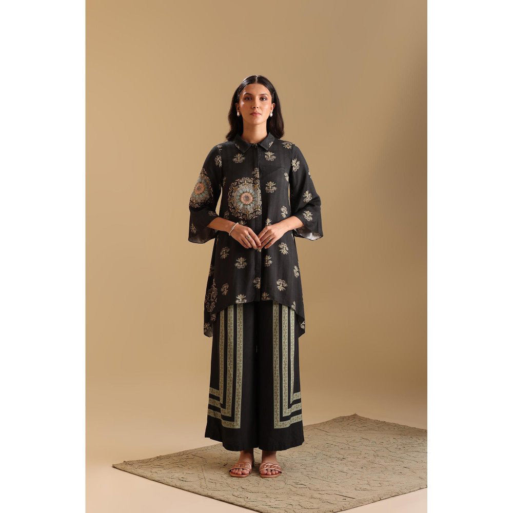 Soup by Sougat Paul Black Eraya Embellished Tunic with Palazzo (Set of 2)