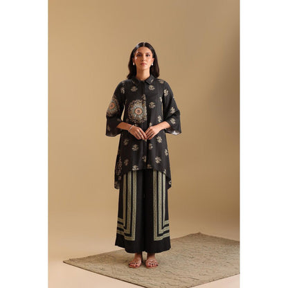 Soup by Sougat Paul Black Eraya Embellished Tunic with Palazzo (Set of 2)