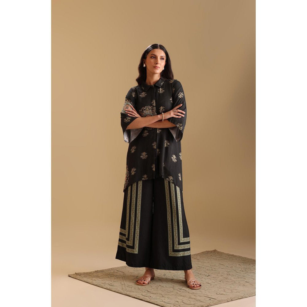 Soup by Sougat Paul Black Eraya Embellished Tunic with Palazzo (Set of 2)