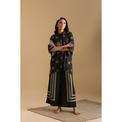Soup by Sougat Paul Black Eraya Embellished Tunic with Palazzo (Set of 2)