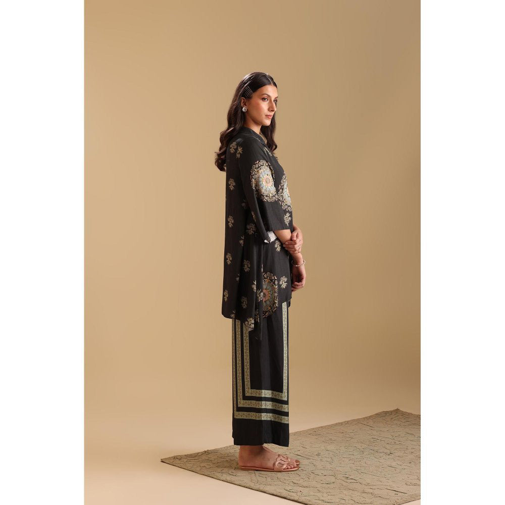 Soup by Sougat Paul Black Eraya Embellished Tunic with Palazzo (Set of 2)