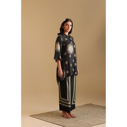 Soup by Sougat Paul Black Eraya Embellished Tunic with Palazzo (Set of 2)
