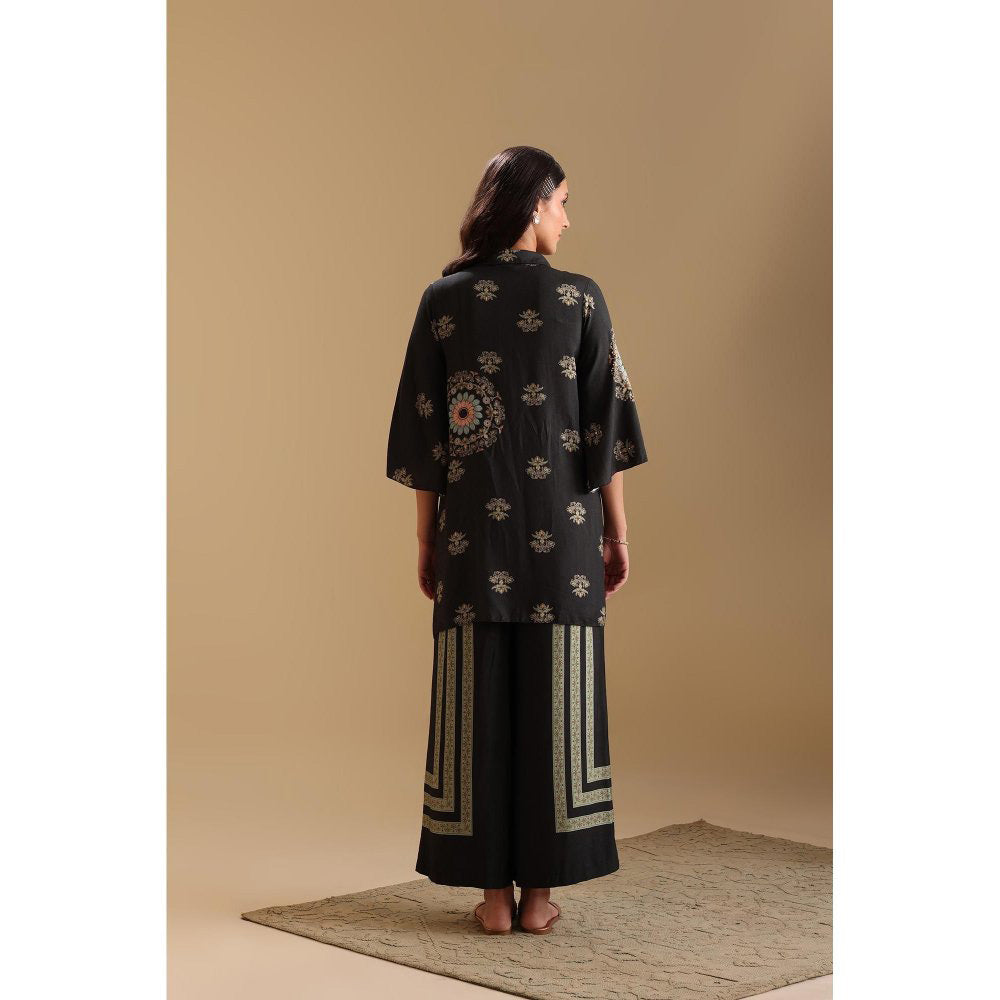 Soup by Sougat Paul Black Eraya Embellished Tunic with Palazzo (Set of 2)