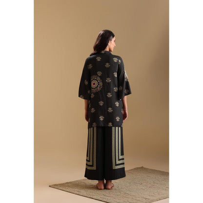 Soup by Sougat Paul Black Eraya Embellished Tunic with Palazzo (Set of 2)