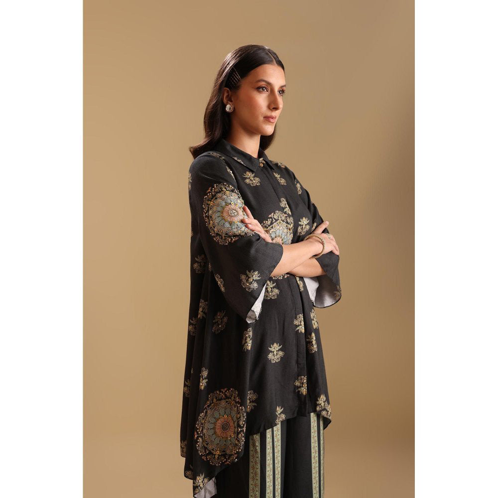 Soup by Sougat Paul Black Eraya Embellished Tunic with Palazzo (Set of 2)
