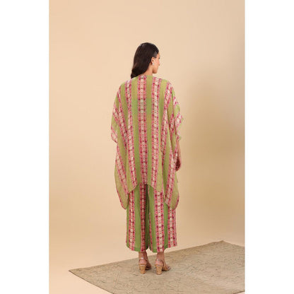 Soup by Sougat Paul Green Naqsh Embellished Palazzo with Cape and Crop Top (Set of 3)