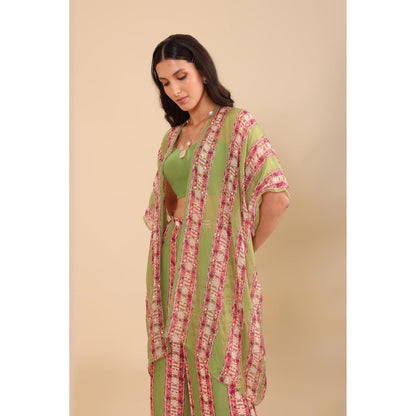 Soup by Sougat Paul Green Naqsh Embellished Palazzo with Cape and Crop Top (Set of 3)