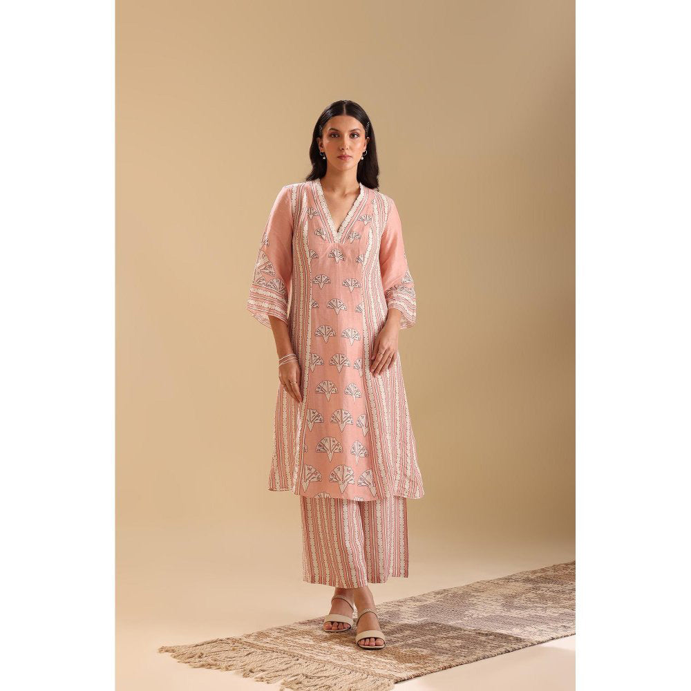 Soup by Sougat Paul Peach Naqsh Embellished Kurta with Palazzo (Set of 2)