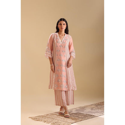Soup by Sougat Paul Peach Naqsh Embellished Kurta with Palazzo (Set of 2)