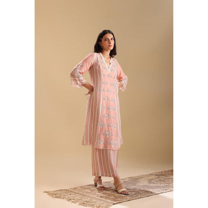 Soup by Sougat Paul Peach Naqsh Embellished Kurta with Palazzo (Set of 2)