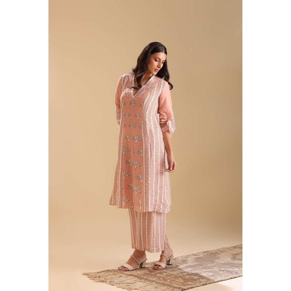 Soup by Sougat Paul Peach Naqsh Embellished Kurta with Palazzo (Set of 2)
