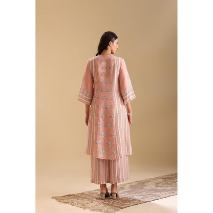 Soup by Sougat Paul Peach Naqsh Embellished Kurta with Palazzo (Set of 2)