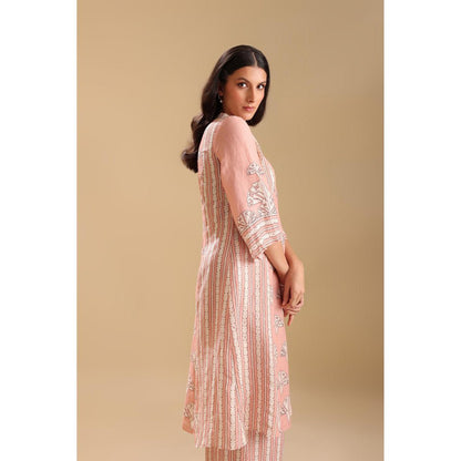 Soup by Sougat Paul Peach Naqsh Embellished Kurta with Palazzo (Set of 2)