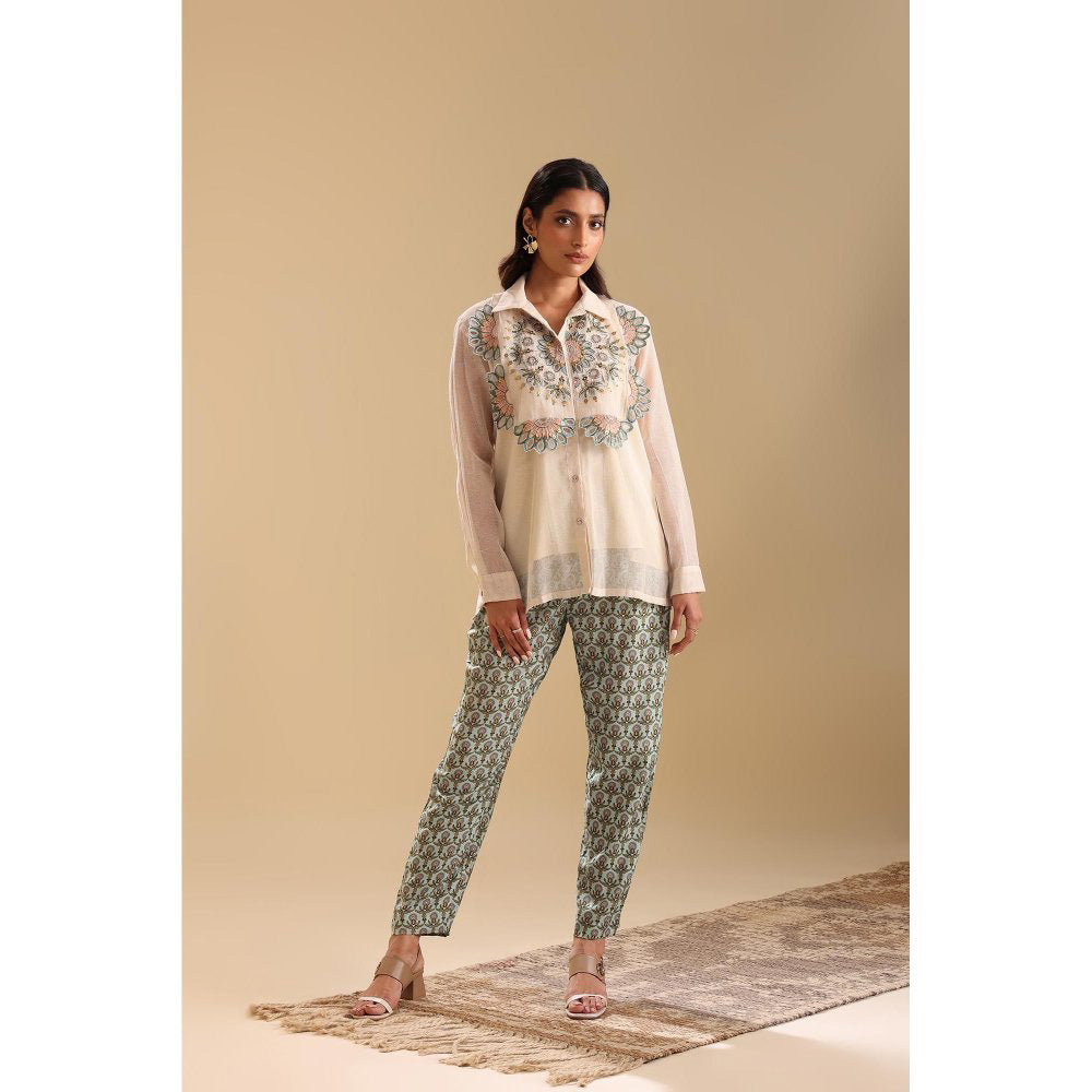 Soup by Sougat Paul Off White Earaya Applique Shirt with Pant (Set of 2)