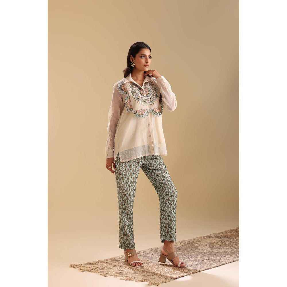 Soup by Sougat Paul Off White Earaya Applique Shirt with Pant (Set of 2)