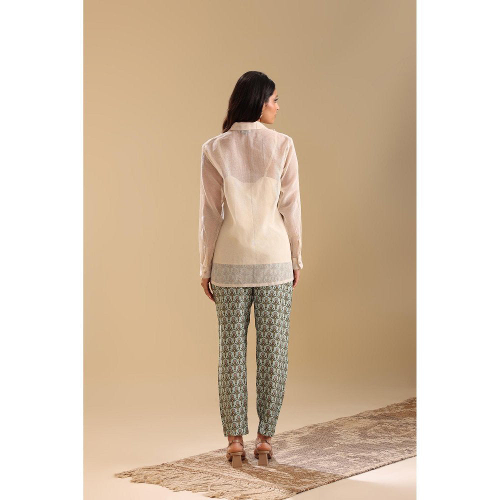 Soup by Sougat Paul Off White Earaya Applique Shirt with Pant (Set of 2)