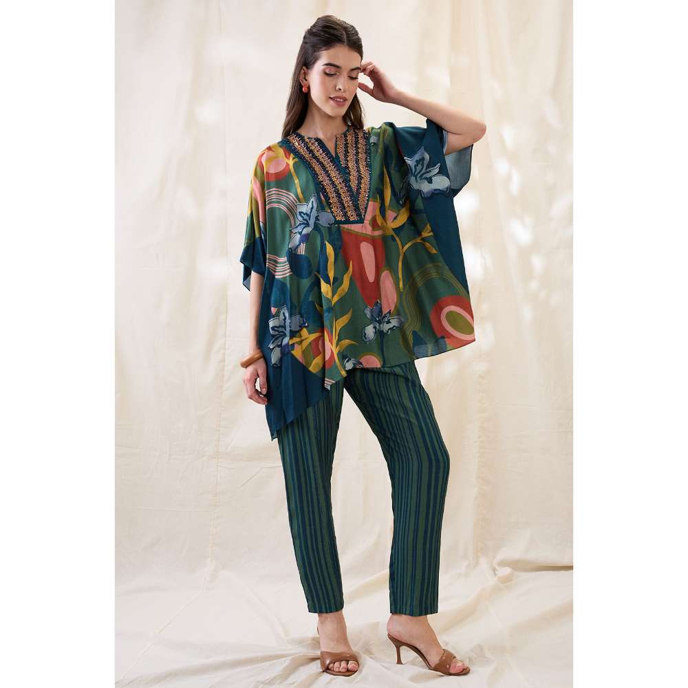 Soup by Sougat Paul Teal Floral Embellished Co-Ord (Set of 2)