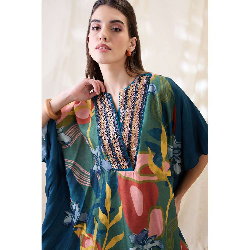 Soup by Sougat Paul Teal Floral Embellished Co-Ord (Set of 2)