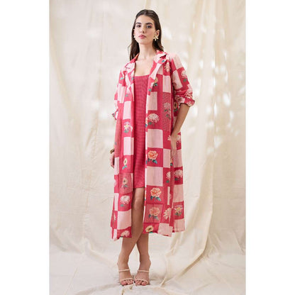 Soup by Sougat Paul Pink Ravya Floral Print Dress with Jacket (Set of 2)