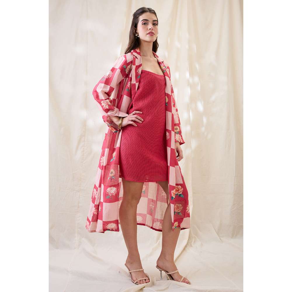 Soup by Sougat Paul Pink Ravya Floral Print Dress with Jacket (Set of 2)