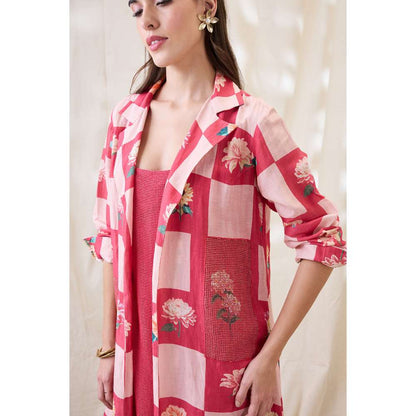 Soup by Sougat Paul Pink Ravya Floral Print Dress with Jacket (Set of 2)