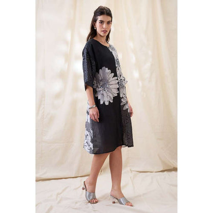 Soup by Sougat Paul Black Ravya Floral Print Embellished Dress