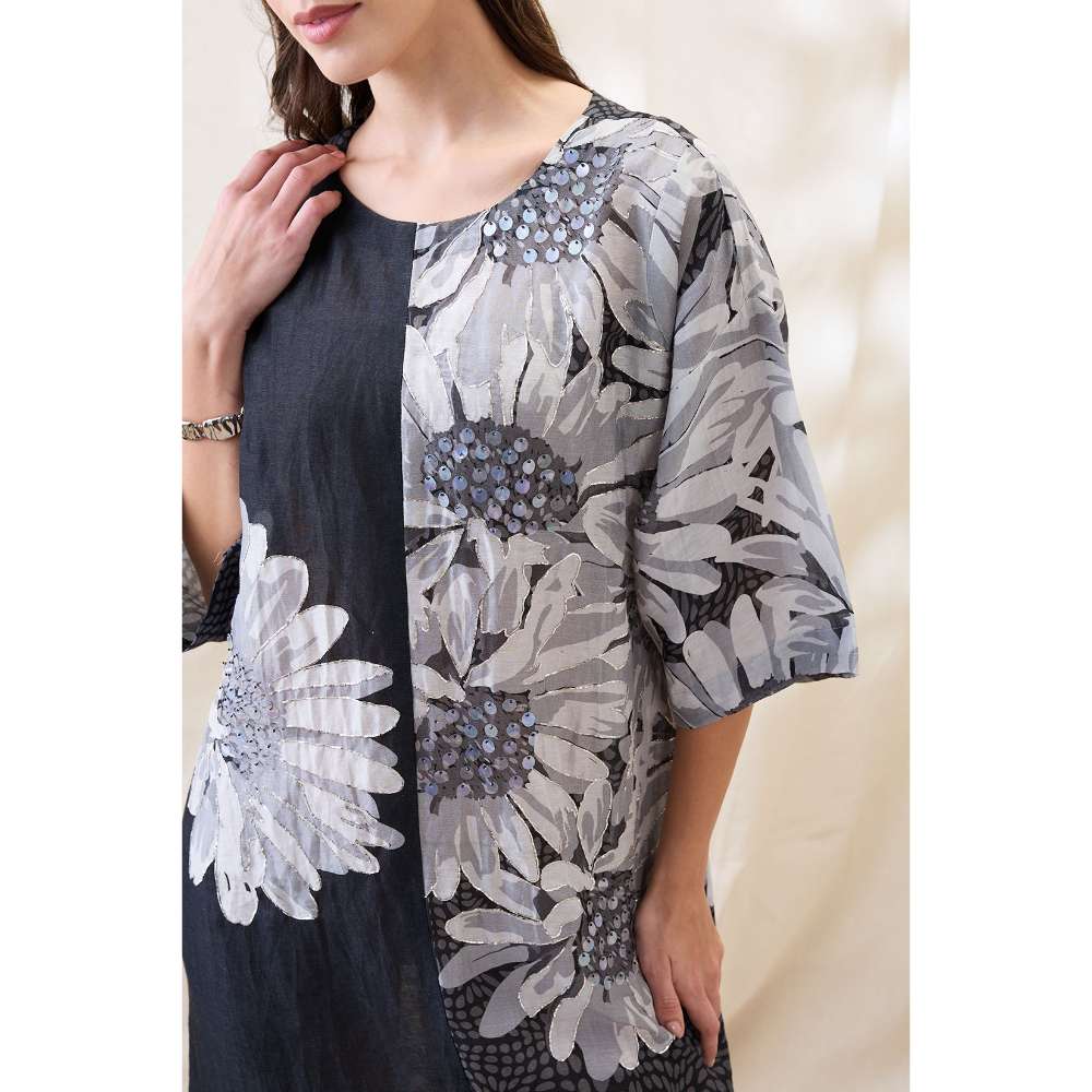 Soup by Sougat Paul Black Ravya Floral Print Embellished Dress