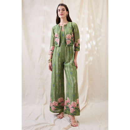 Soup by Sougat Paul Green Ravya Floral Print Jumpsuit and Jacket (Set of 2)