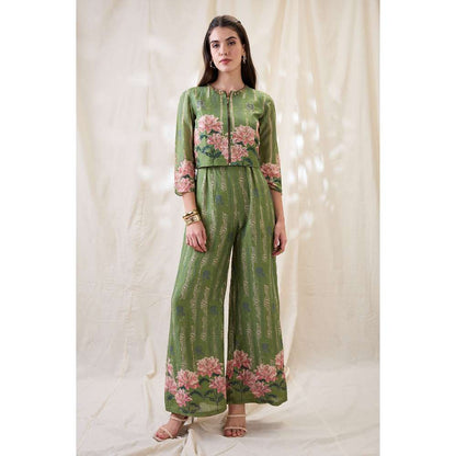 Soup by Sougat Paul Green Ravya Floral Print Jumpsuit and Jacket (Set of 2)
