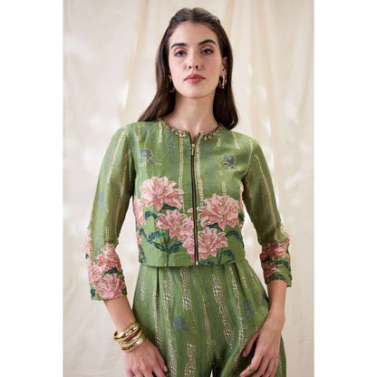 Soup by Sougat Paul Green Ravya Floral Print Jumpsuit and Jacket (Set of 2)