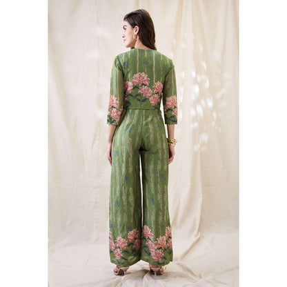 Soup by Sougat Paul Green Ravya Floral Print Jumpsuit and Jacket (Set of 2)