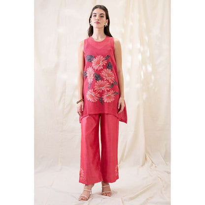 Soup by Sougat Paul Pink Ravya Appliqued Floral Print Co-Ord (Set of 2)