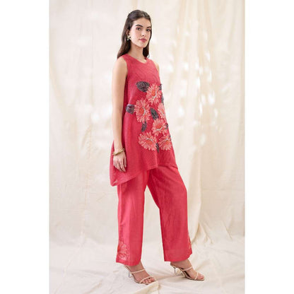 Soup by Sougat Paul Pink Ravya Appliqued Floral Print Co-Ord (Set of 2)
