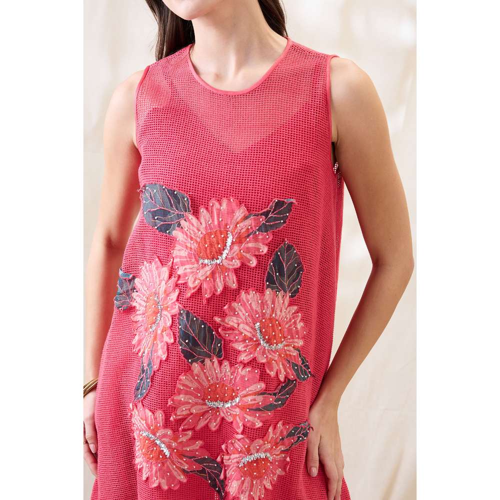 Soup by Sougat Paul Pink Ravya Appliqued Floral Print Co-Ord (Set of 2)