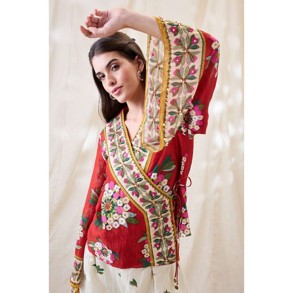 Soup by Sougat Paul Red Gulzaar Embellished Co-Ord (Set of 2)