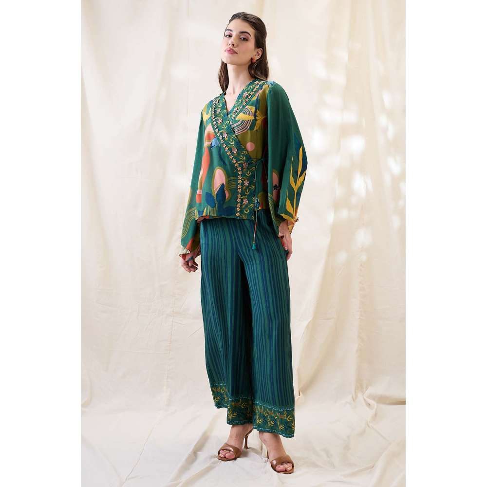 Soup by Sougat Paul Teal Floral Embellished Co-Ord (Set of 2)