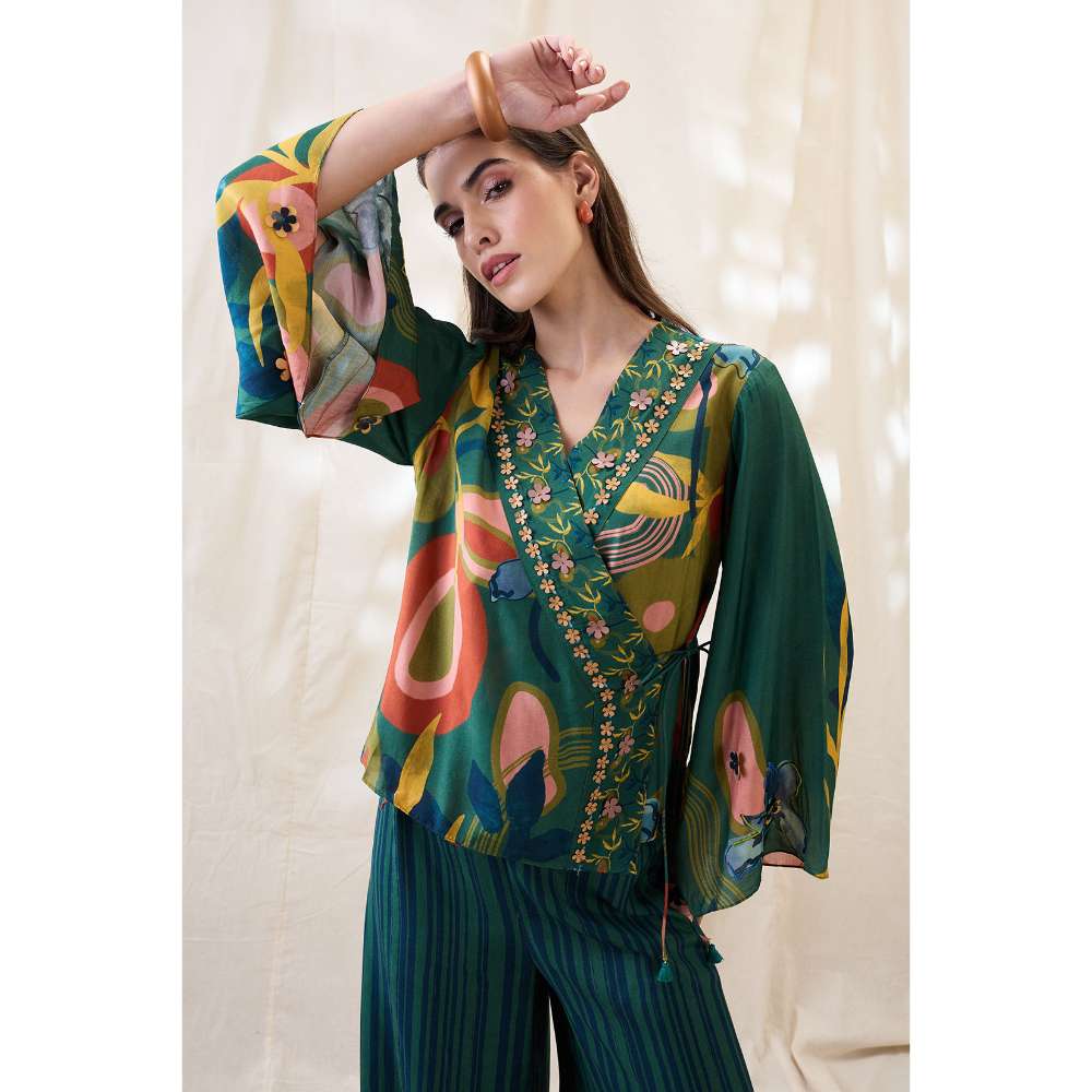 Soup by Sougat Paul Teal Floral Embellished Co-Ord (Set of 2)