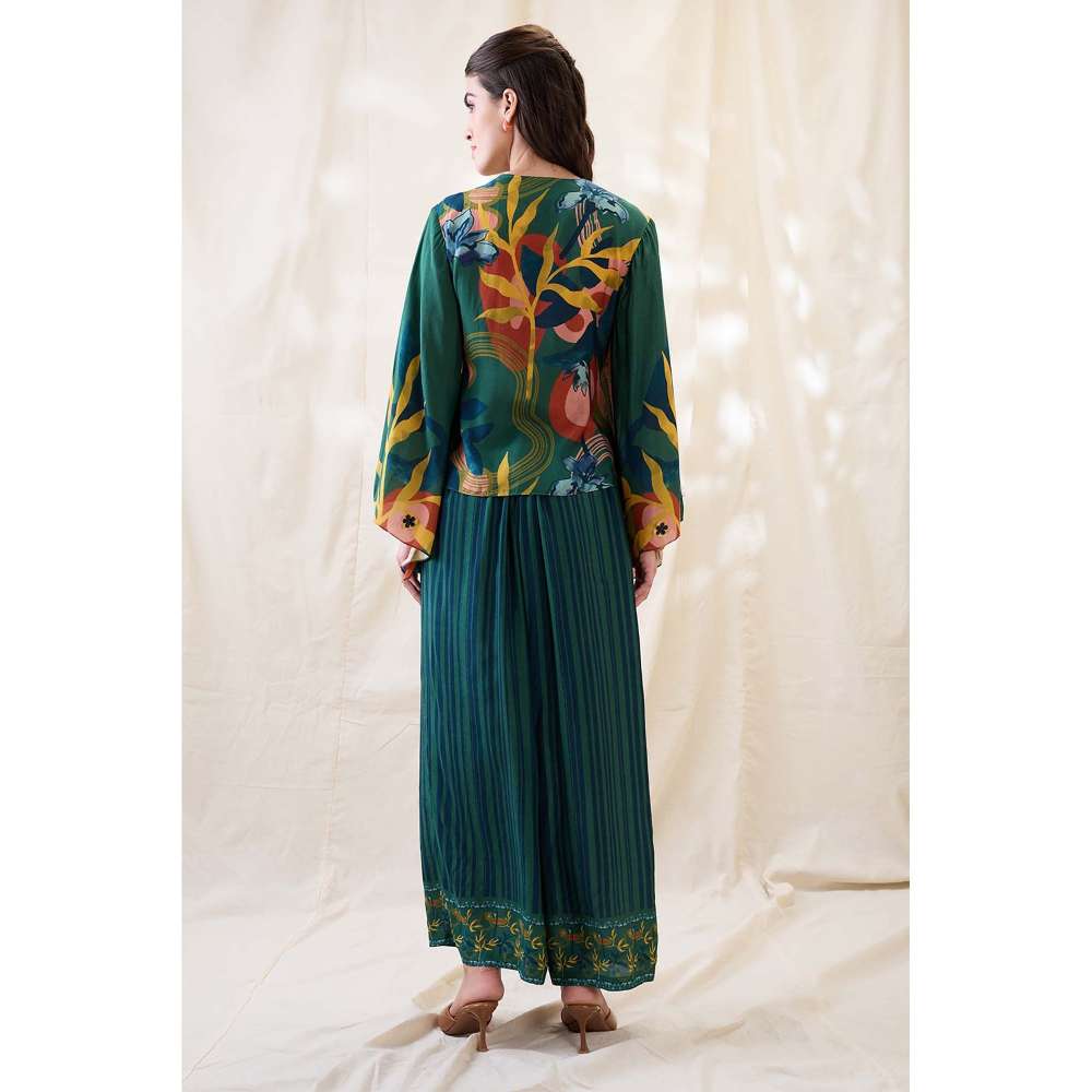 Soup by Sougat Paul Teal Floral Embellished Co-Ord (Set of 2)