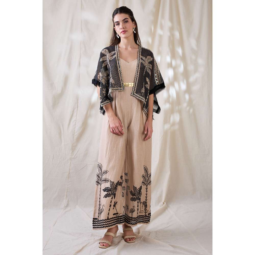 Soup by Sougat Paul Noorani Printed Jumpsuit with Embroidered Shrug (Set of 2)