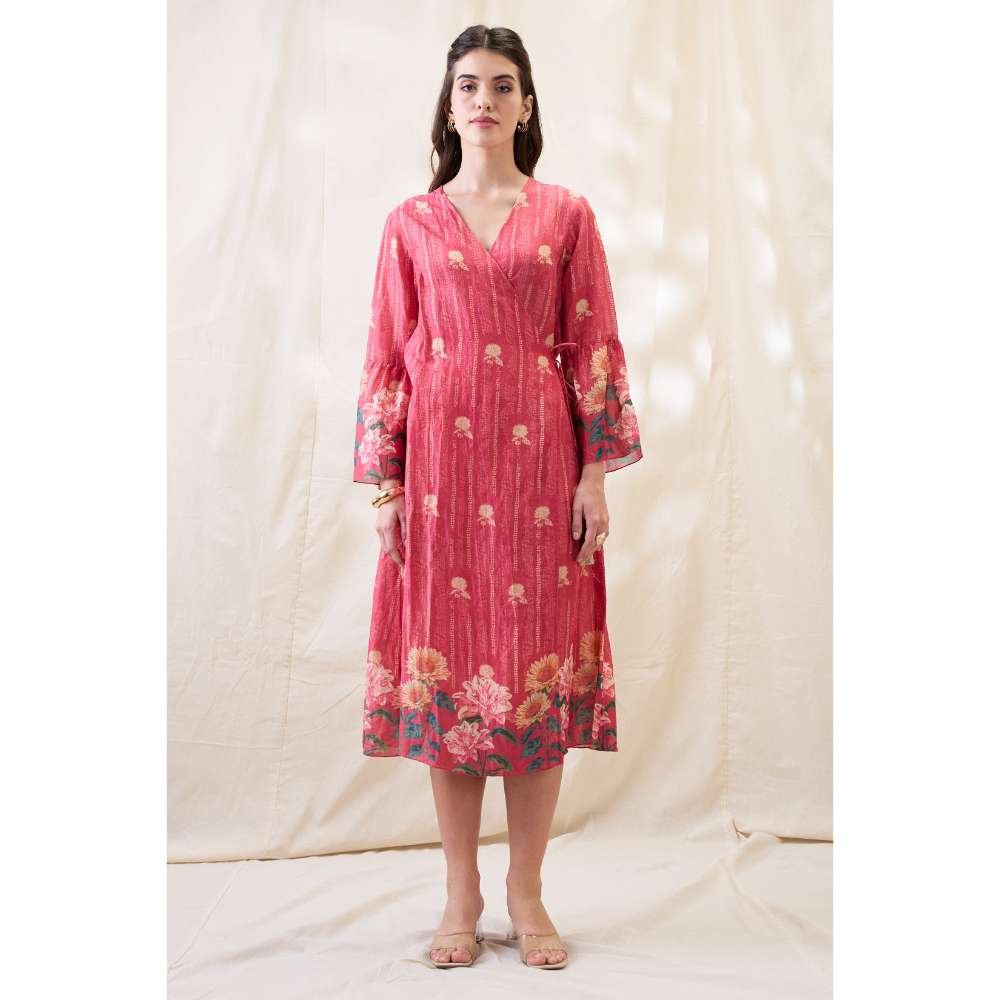 Soup by Sougat Paul Pink Ravya Floral Print Overlapped Dress