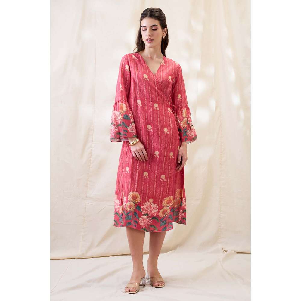 Soup by Sougat Paul Pink Ravya Floral Print Overlapped Dress