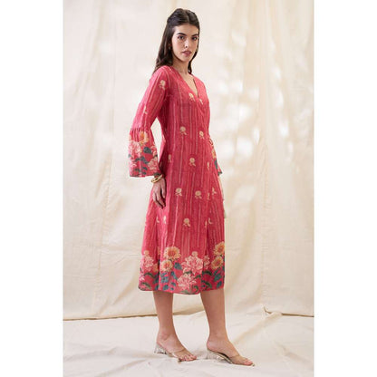Soup by Sougat Paul Pink Ravya Floral Print Overlapped Dress