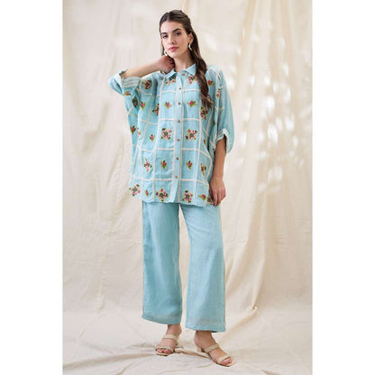 Soup by Sougat Paul Blue Gulzaar Appliqued Co-Ord (Set of 2)