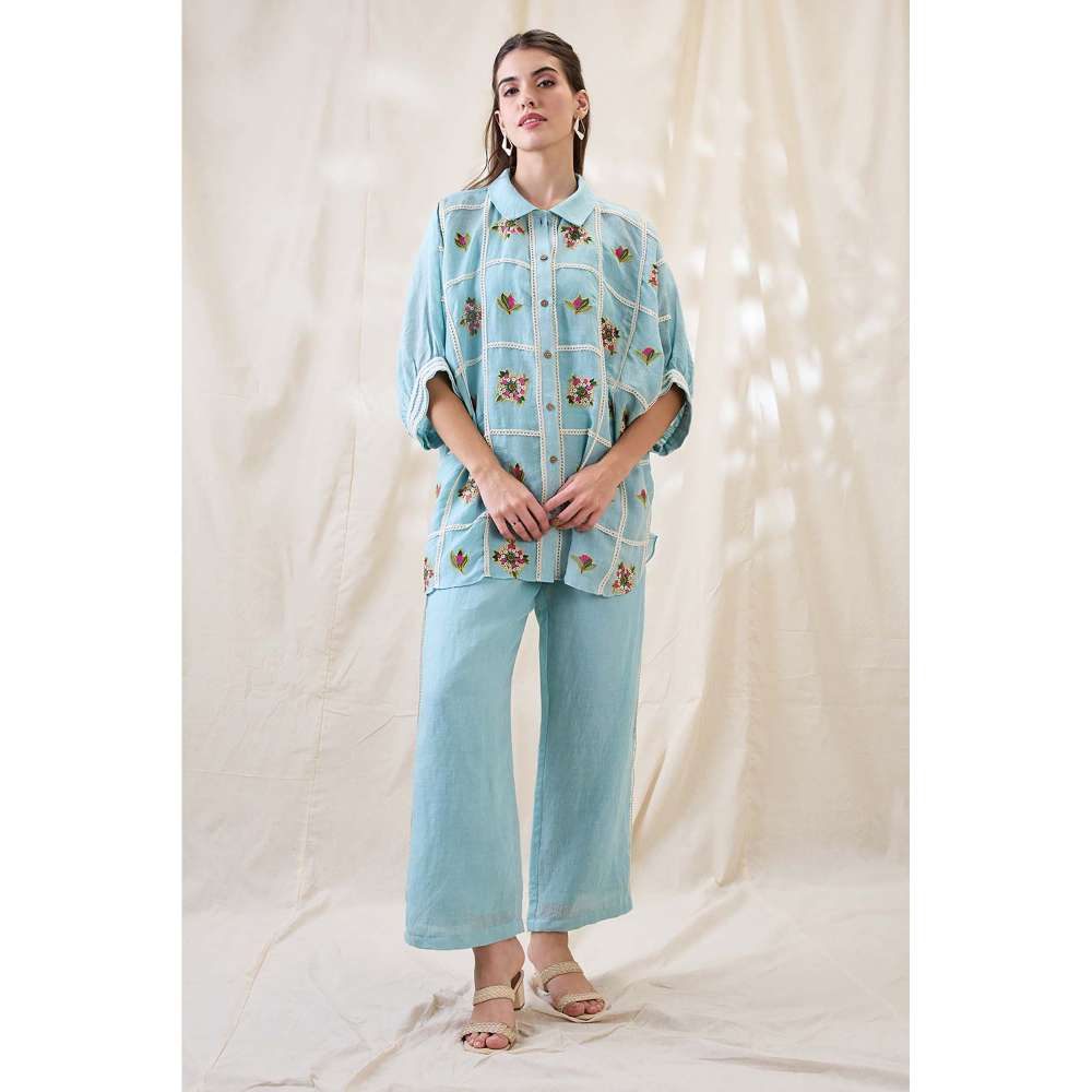 Soup by Sougat Paul Blue Gulzaar Appliqued Co-Ord (Set of 2)