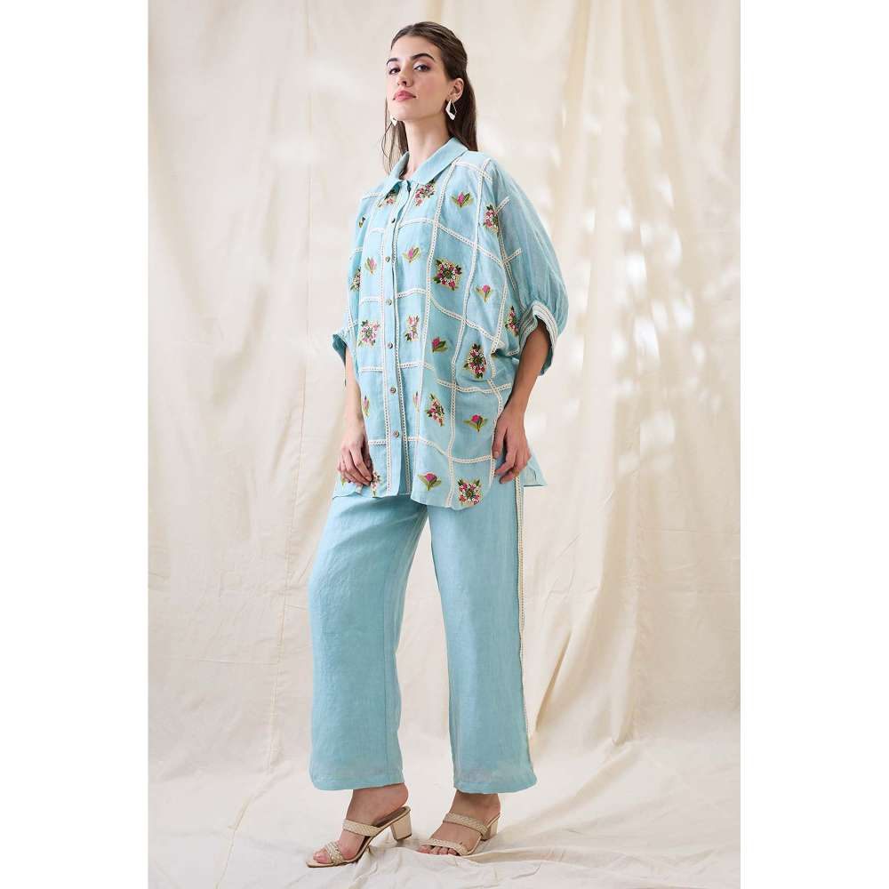 Soup by Sougat Paul Blue Gulzaar Appliqued Co-Ord (Set of 2)