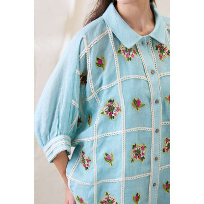 Soup by Sougat Paul Blue Gulzaar Appliqued Co-Ord (Set of 2)
