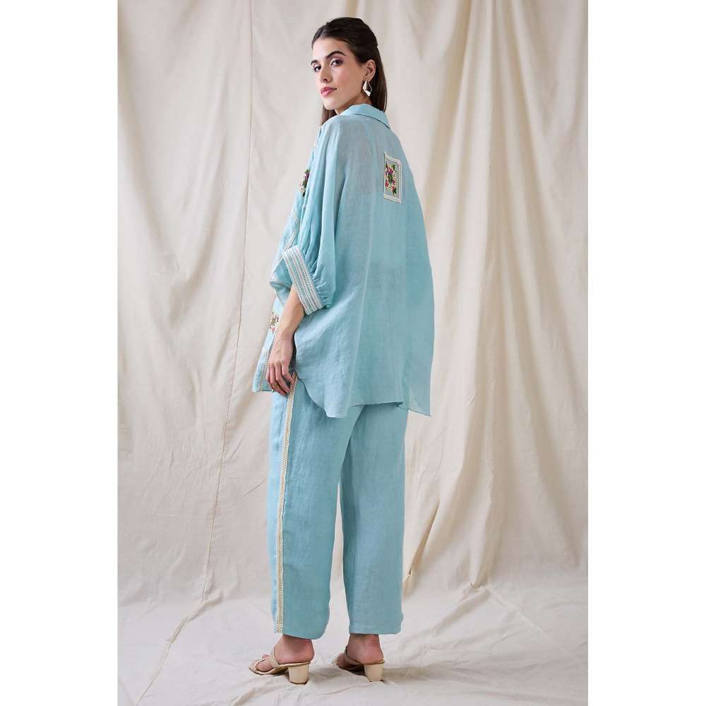 Soup by Sougat Paul Blue Gulzaar Appliqued Co-Ord (Set of 2)